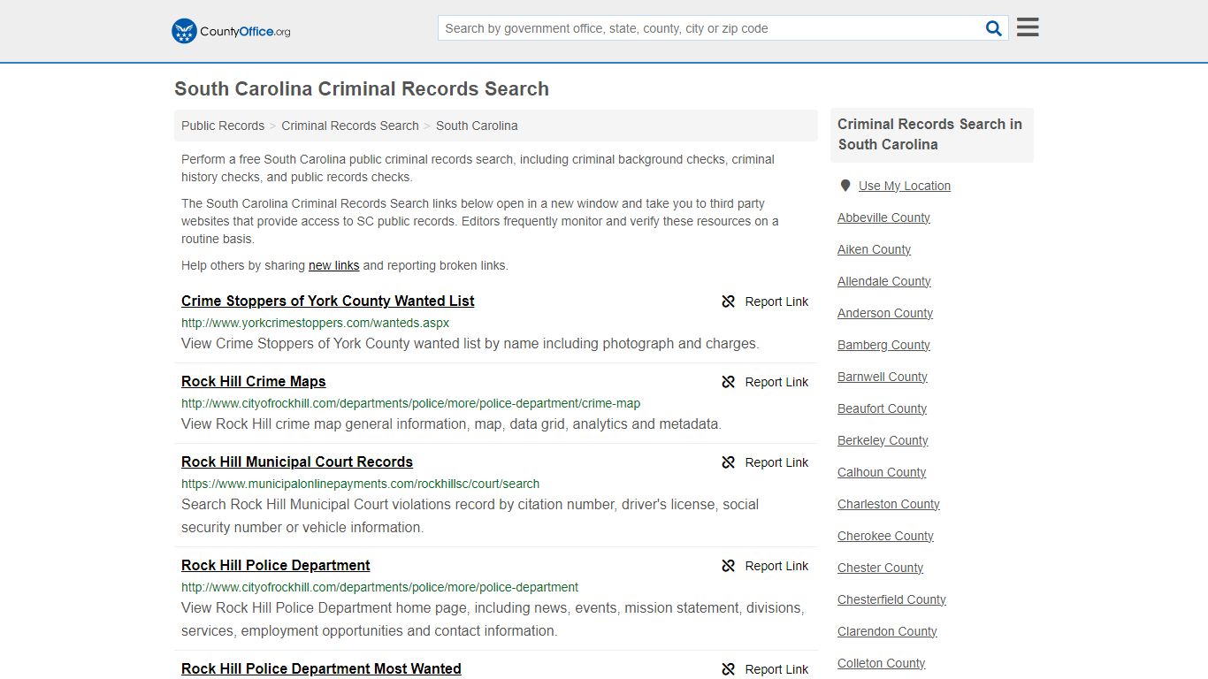 South Carolina Criminal Records Search - County Office