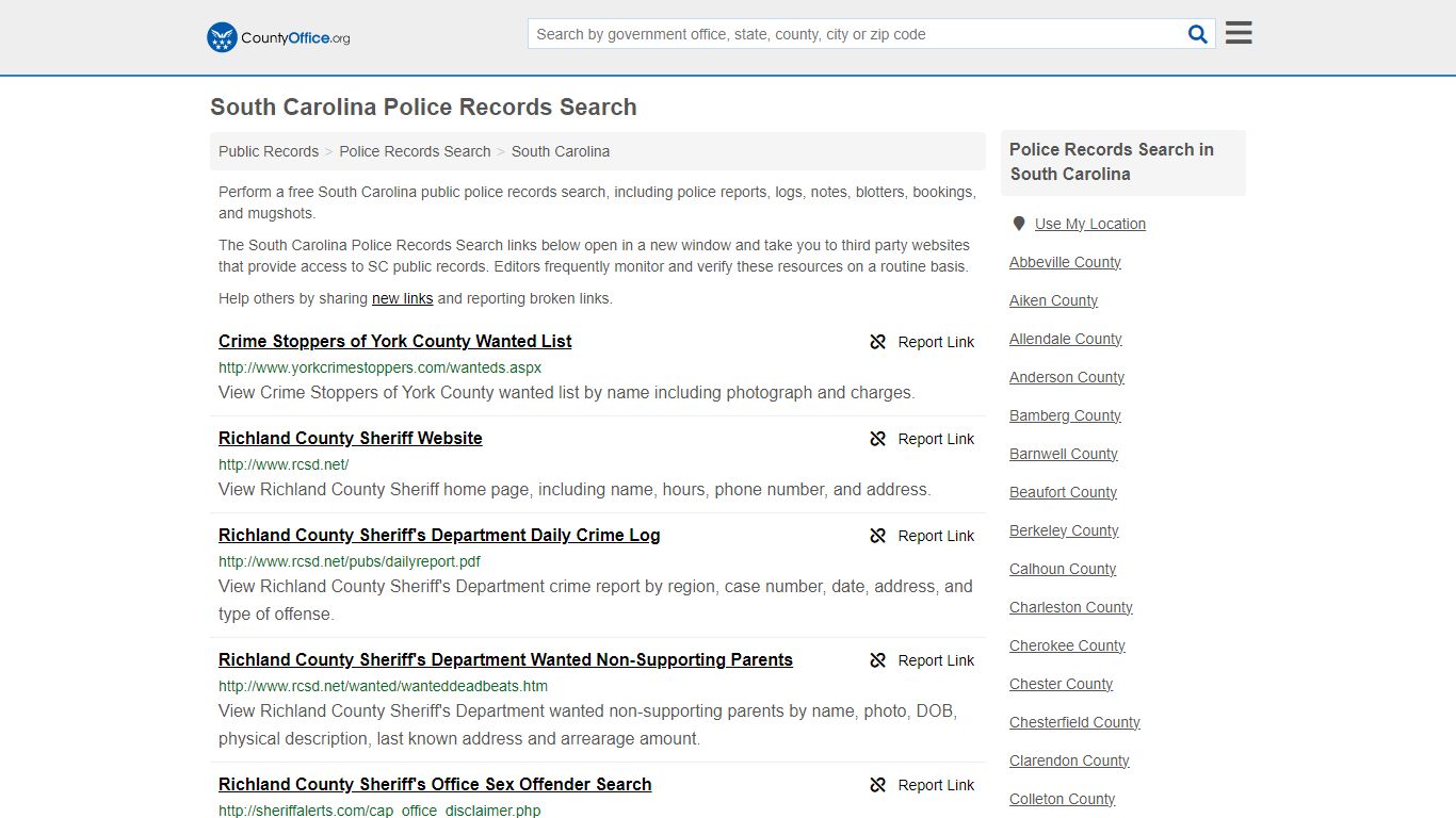 South Carolina Police Records Search - County Office